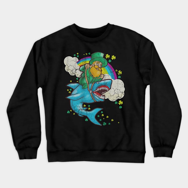 Leprechaun Riding Shark St Patrick's Day Crewneck Sweatshirt by E